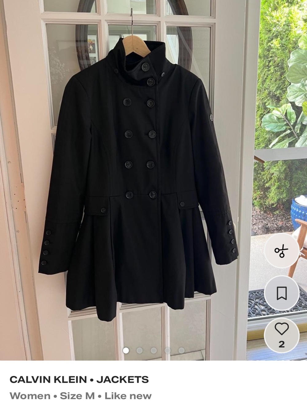 Calvin Klein Black Double-Breasted Flared Pea Coat